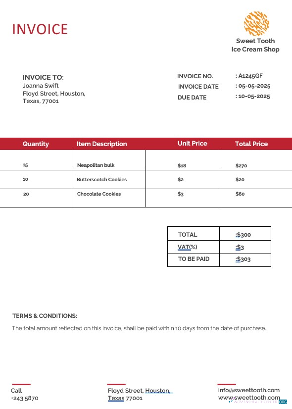 Download Ice Cream Invoice Template Photoshop template